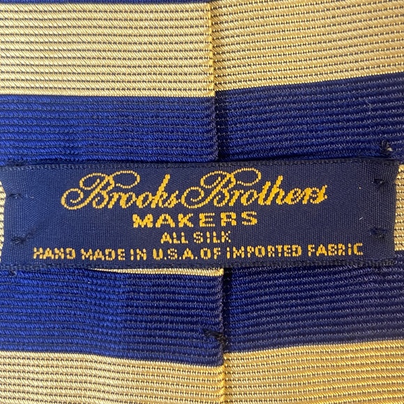 Brooks Brothers Makers Striped Silk Tie Necktie Repp Navy Blue Gold Designer - Picture 2 of 4